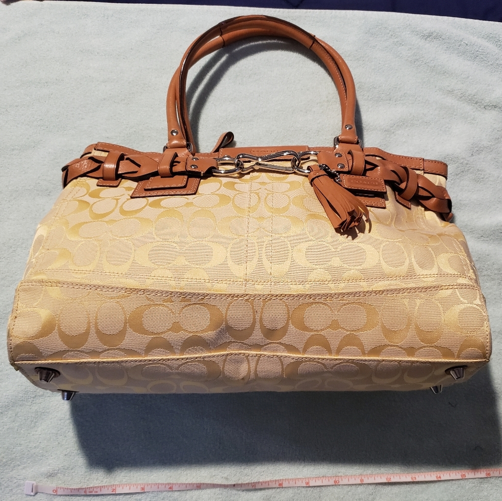 Coach Yellow Top Handle/Satchel bag with Leather T